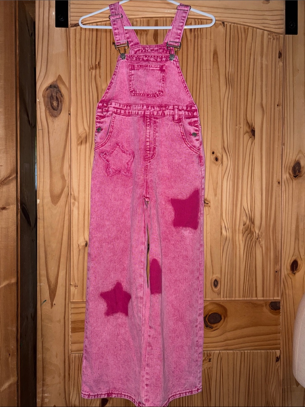 Size 12 y SHEIN Hot Pink Kids' Denim Overalls with Star Accents